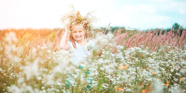 Little cute girl on the field — Stock Photo, Image
