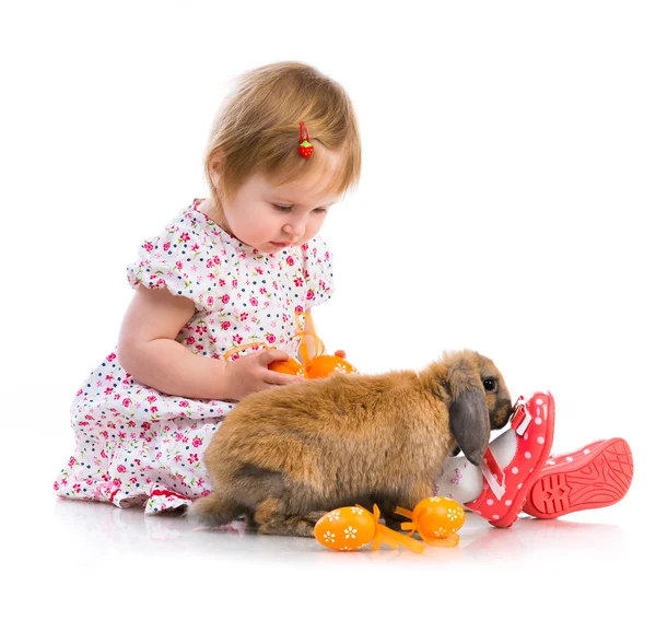 Little girl  with a rabbit — Stok fotoğraf