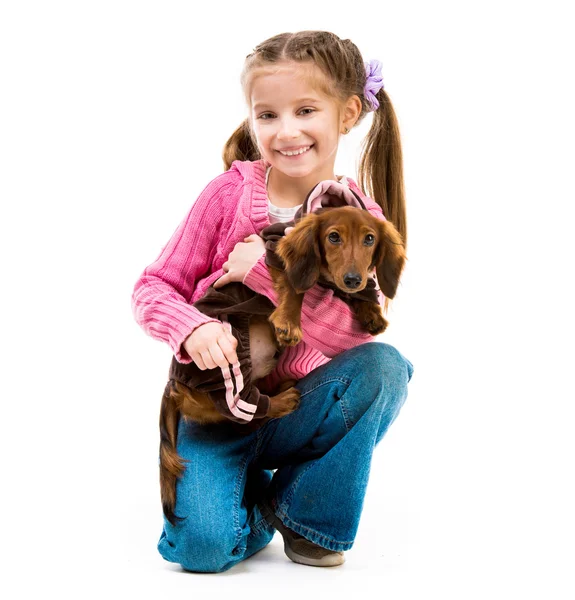 Little girl with her dachshnd — Stock Photo, Image