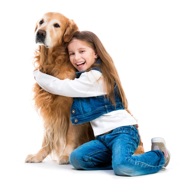 Dziewczyna z złoty pies myśliwski — Zdjęcie stockowe