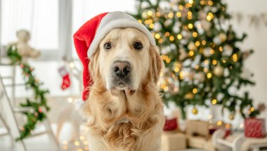 Noel zamanı Golden retriever köpeği