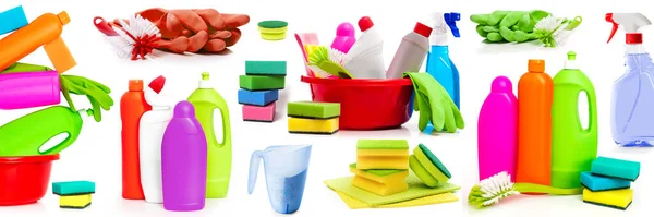 Definir vários detergentes isolados no fundo branco — Fotografia de Stock