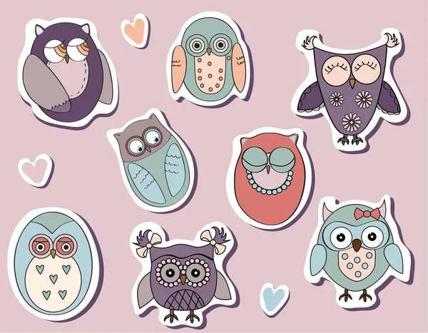 Set of owl stickers — Stok Vektör