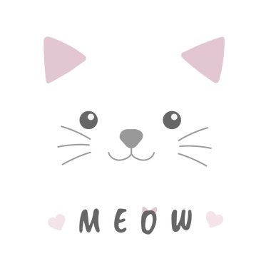 Beyaz arkaplanda izole edilmiş komik kartpostallar için 3d vektörlü miyavlama metin tasarımı. Kedi yavrusu sembolü çizimi