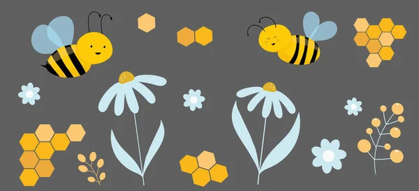 Cartoon Bienen Design Vektor Gelben Und Hellblauen Farben Zur Dekoration — Stockvektor