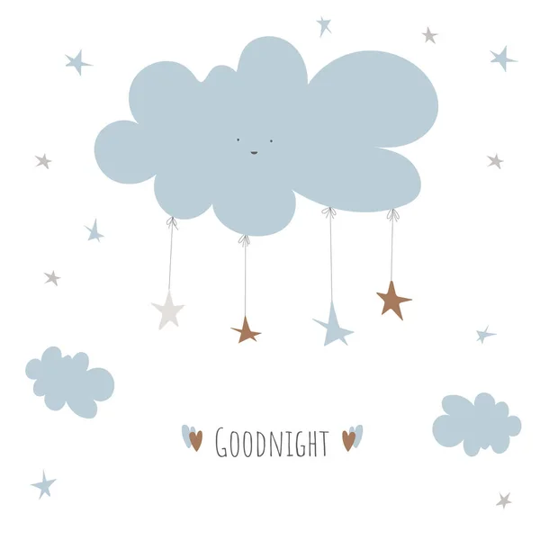 Cloud Stars Cute Vector Paint Baby Night Dreams Decoration White — Stock Vector