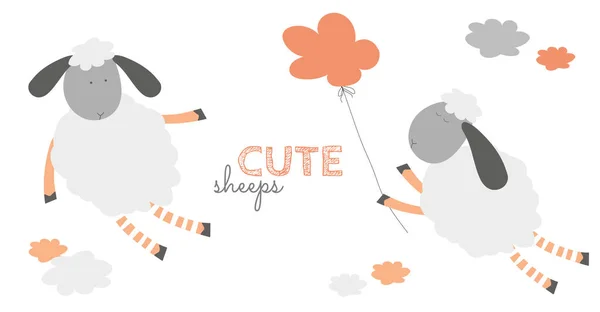 Zoete Dromen Schapen Vector Illustratie Met Wolken Tekst Voor Kinderen — Stockvector