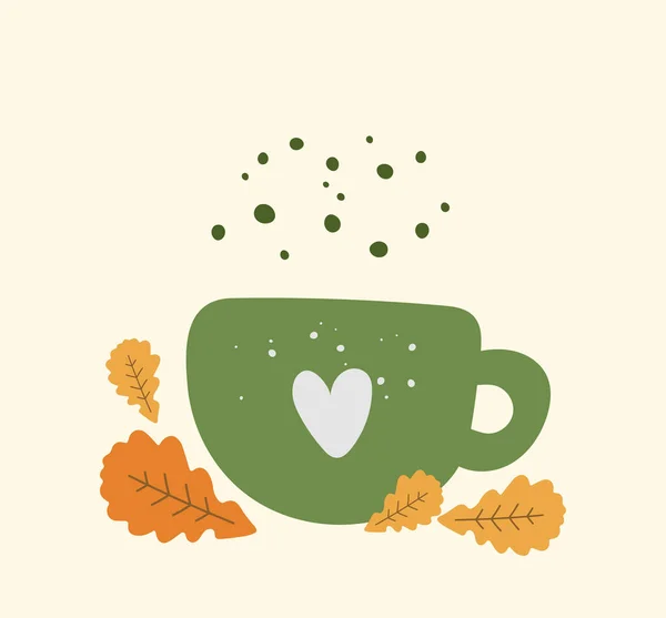 Feuilles Automne Orange Tasse Avec Illustration Chaleureuse Vecteur Boissons Saisonnières — Image vectorielle