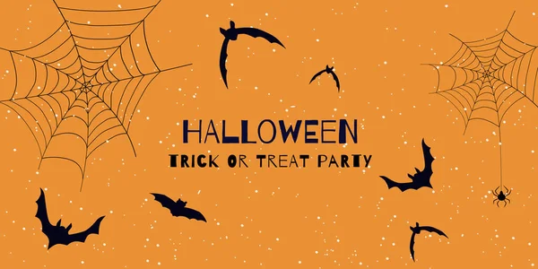 Halloween Pintura Vetorial Com Morcegos Aranhas Web Fundo Laranja Com — Vetor de Stock
