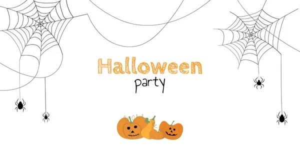 Halloween Vektor Festmény Sütőtök Pókok Fehér Háttér Narancssárga Ünnepi Szöveg — Stock Vector