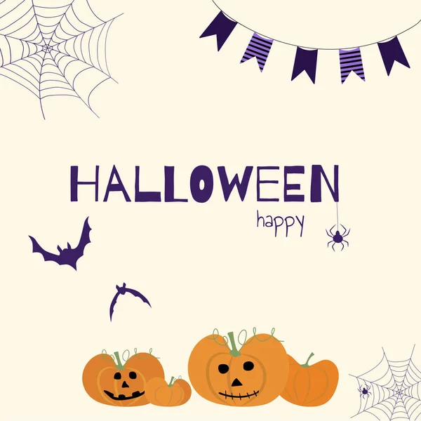 Pintura Vetorial Halloween Com Abóboras Aranhas Web Fundo Branco Com — Vetor de Stock