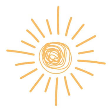 Orange sun with rays vector drawing with text for postcards and decoration. Solar star with sunbeams summer painting