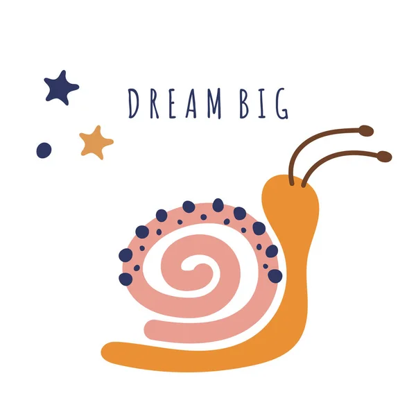 Cartoon Snail Stars Vector Illustration Kid Postcards Decoration Cute Caracol — Stockvector