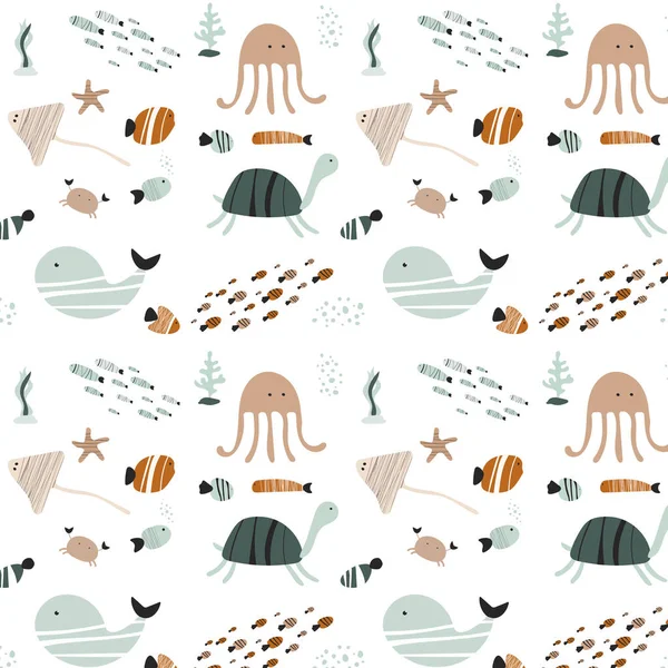 Su altı dünyasının çocuk çizimleri. Kusursuz desen