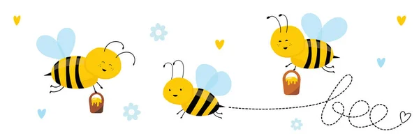 Rajzfilm Méhek Vektorban Elszigetelt Fehér Háttérrel Aranyos Méhecske Dongó Rajz — Stock Vector