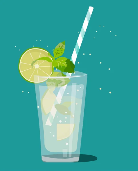 Non Alcoholic Cocktail Mojito Ingredients Its Preparation Text Green Background — ストックベクタ