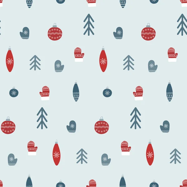 Різдвяний Безшовний Візерунок Новорічного Дизайну Прикраси Деревами Іграшками Рукавичками Святкова — стоковий вектор