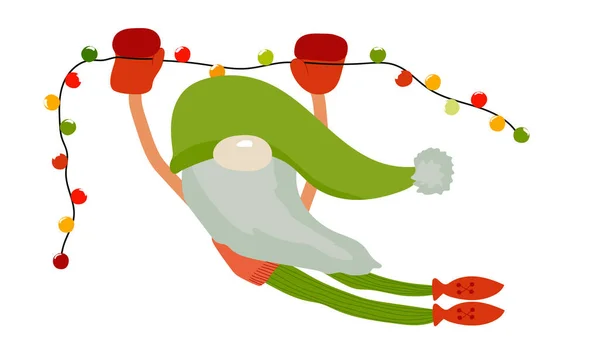 Christmas Elf Santas Helper New Year Postcard Design Vector Festive — Stock Vector