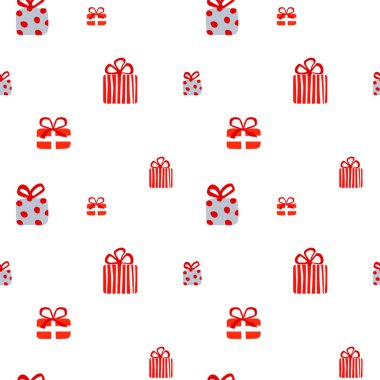 Yılbaşı hediyeleri yeni yıl tasarımı ve dekorasyonu için kusursuz desenler. Güzel Noel hediyeli şenlikli boya.