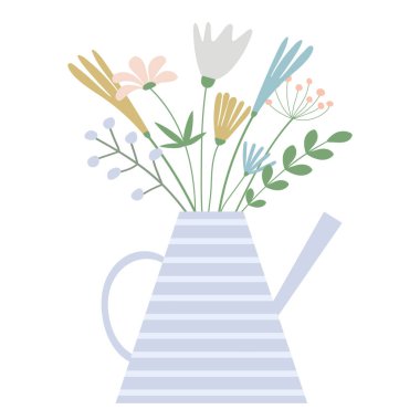 Çiçekli ve bahar buketli çiçek desenli. Kağıt, kumaş ve iç dekorasyon için botanik romantik vektör tasarımı