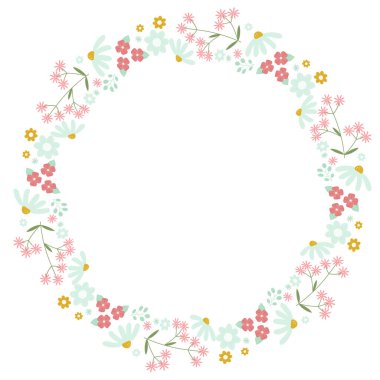 Çiçeklerle, bahar buketleriyle ve çelenklerle süslenmiş çiçek desenli. Sosyal medya ve hediye kartları için botanik romantik vektör tasarımı