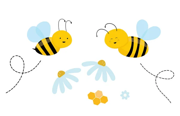 Cartoon Bienen Design Vektor Gelben Und Hellblauen Farben Zur Dekoration — Stockvektor