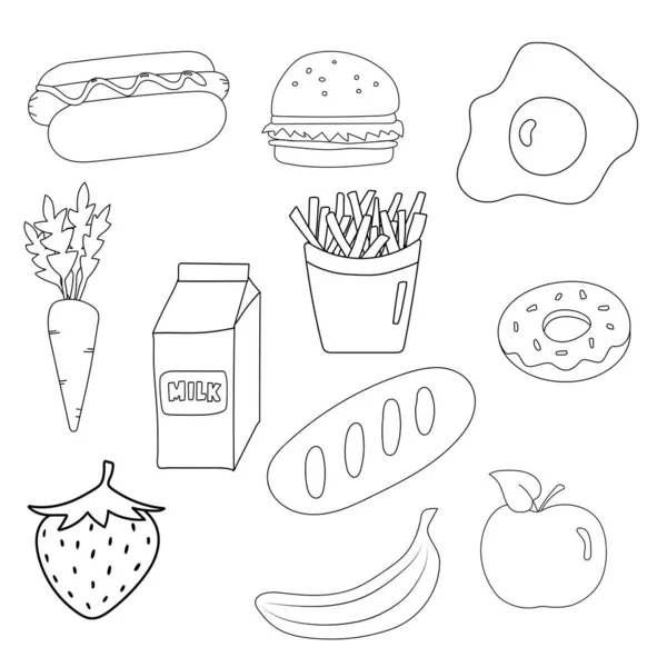 Food Sketch Vector Fast Menu Bread Fruits Vegetables Lunch Meal — Διανυσματικό Αρχείο