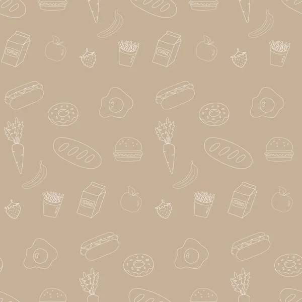 Food Sketch Seamless Pattern Fast Menu Bread Fruits Vegetables Lunch —  Vetores de Stock