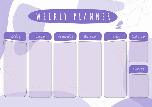 Simple Printable Weekly Planner Template Vector Daily Schedul Week Calendar — Vector de stock