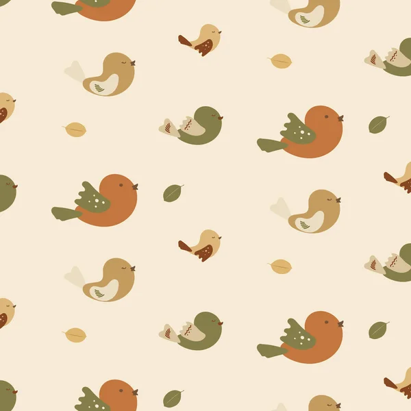 Cartoon Bird Painting Seamless Pattern Decoration Design Cute Sparrow Drawings — Vector de stock