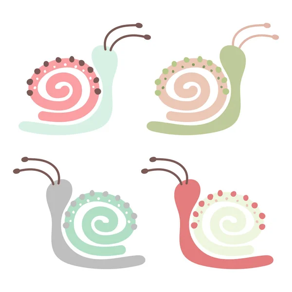 Snail Cartoon Vector Paintings Children Postcards Colorful Mollusk Drawings Collection — Stockvector