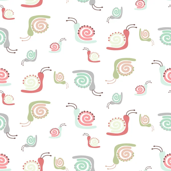 Snail Cartoon Seamless Pattern Drawings Decoration Design Colorful Mollusk Paintings — Vector de stock
