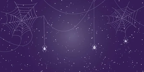 Halloween Vector Painting Web Spiders Stary Universe Sky Violet Background – stockvektor