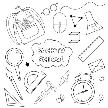 School vector illustration with backpack and supplies for learning and knowledge in graphic. Studying concept for college and elementary class