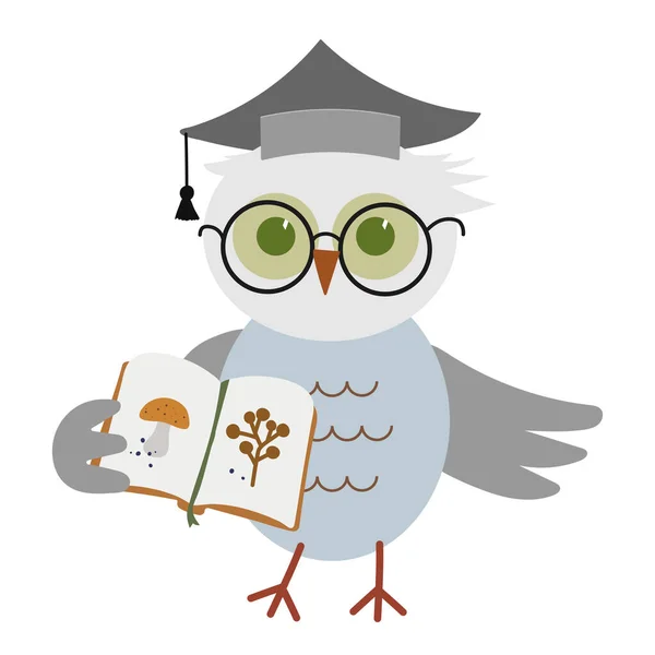 Owl Book Cartoon Illustration Symbol Knowledge Education Elementary School Cute — Διανυσματικό Αρχείο