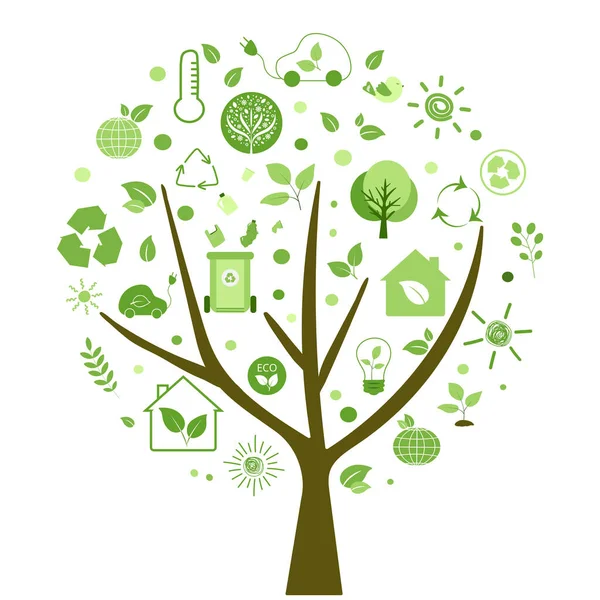 Eco Friendly Tree Vector Illustration Ecology Protection Recycling Idea Green — ストックベクタ