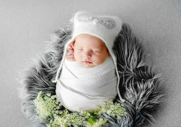 Newborn Baby Child Swaddled White Fabric Sleeping Sweet Infant Kid — Stock Photo, Image