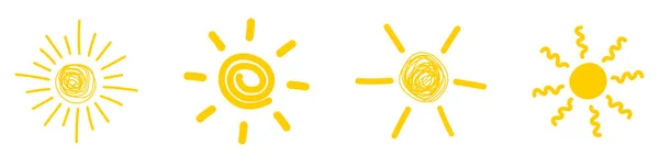 Orange Sun Rays Vector Drawing Set Text Postcards Decoration Solar —  Vetores de Stock