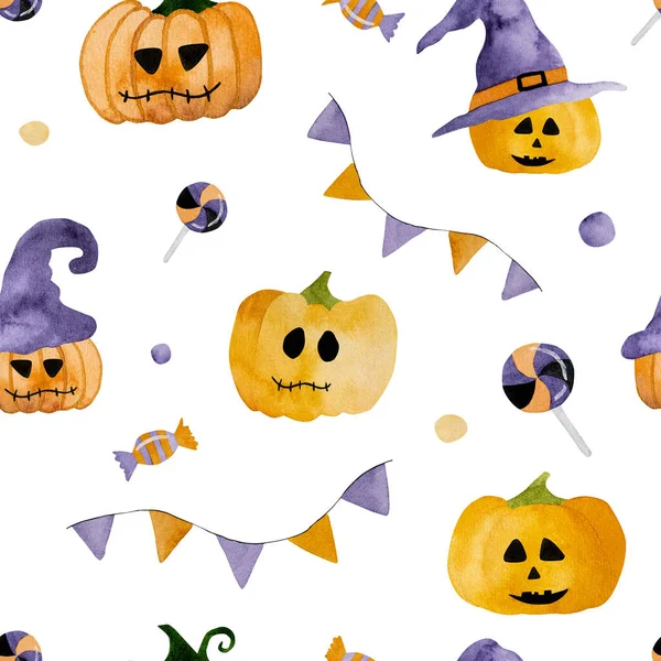 Abóbora Aquarela Halloween Com Chapéus Ilustração Para Decoração Férias Engraçadas — Fotografia de Stock