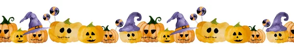 Halloween Akvarell Aranyos Tök Illusztráció Vicces Ünnep Vízszintes Képeslap Őszi — Stock Fotó