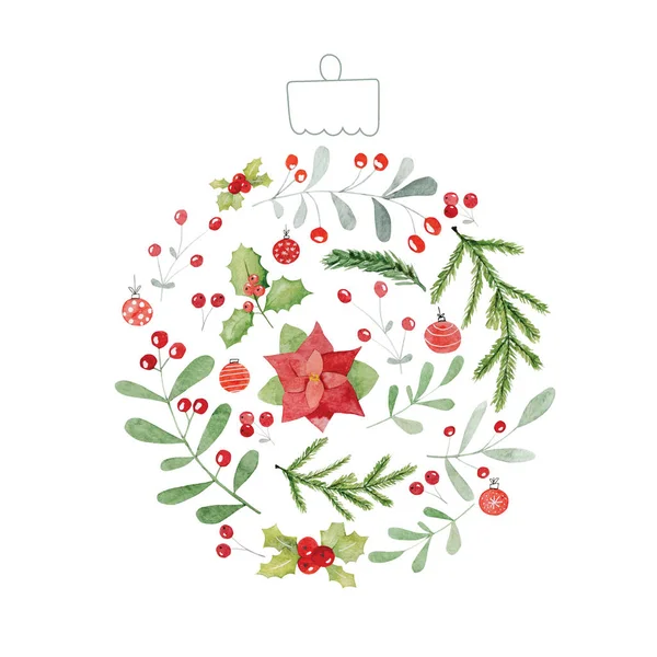 Joyeux Noël Bonne Année Décoration Hiver Aquarelle Peinture Avec Sapin — Photo