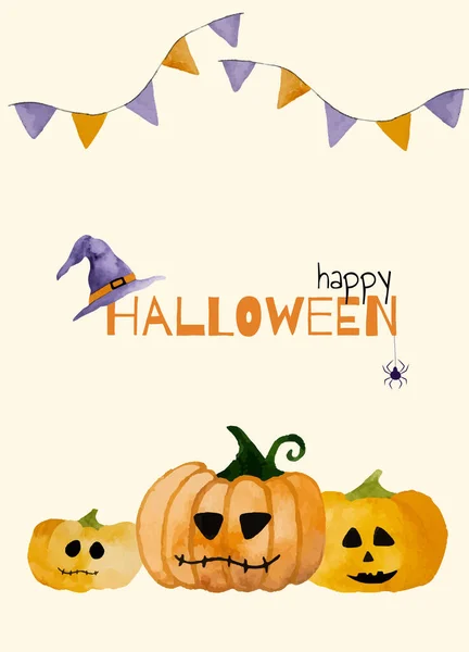 Halloween Vektor Akvarell Tök Pókháló Illusztráció Vicces Ünnep Képeslap Őszi — Stock Vector