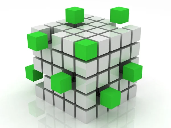 Cube green assembling from blocks — Stock Photo, Image