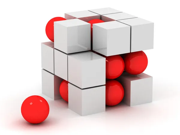 Cubo blanco y esfera roja — Foto de Stock