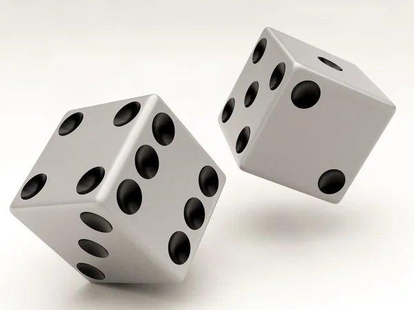 Two white dices falling — Stock Photo, Image