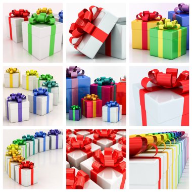 varicolored şerit beyaz hediye kutuları