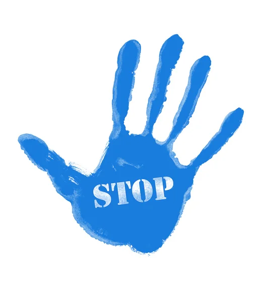 Blue handprint with the word ''Stop'' — Stok fotoğraf