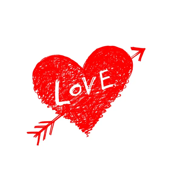 Red heart pierced by an arrow with word "Love" — Stock Photo, Image