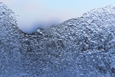 Cam zemin üzerinde buz makrosu, doğal doku.