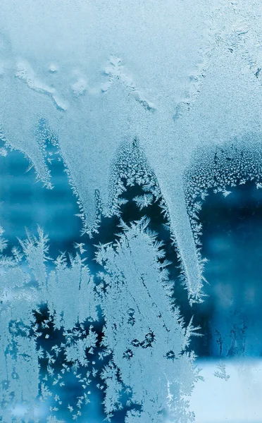 Schöne Eismuster Nahaufnahme Auf Winter Fensterglas Natur Textur — Stockfoto